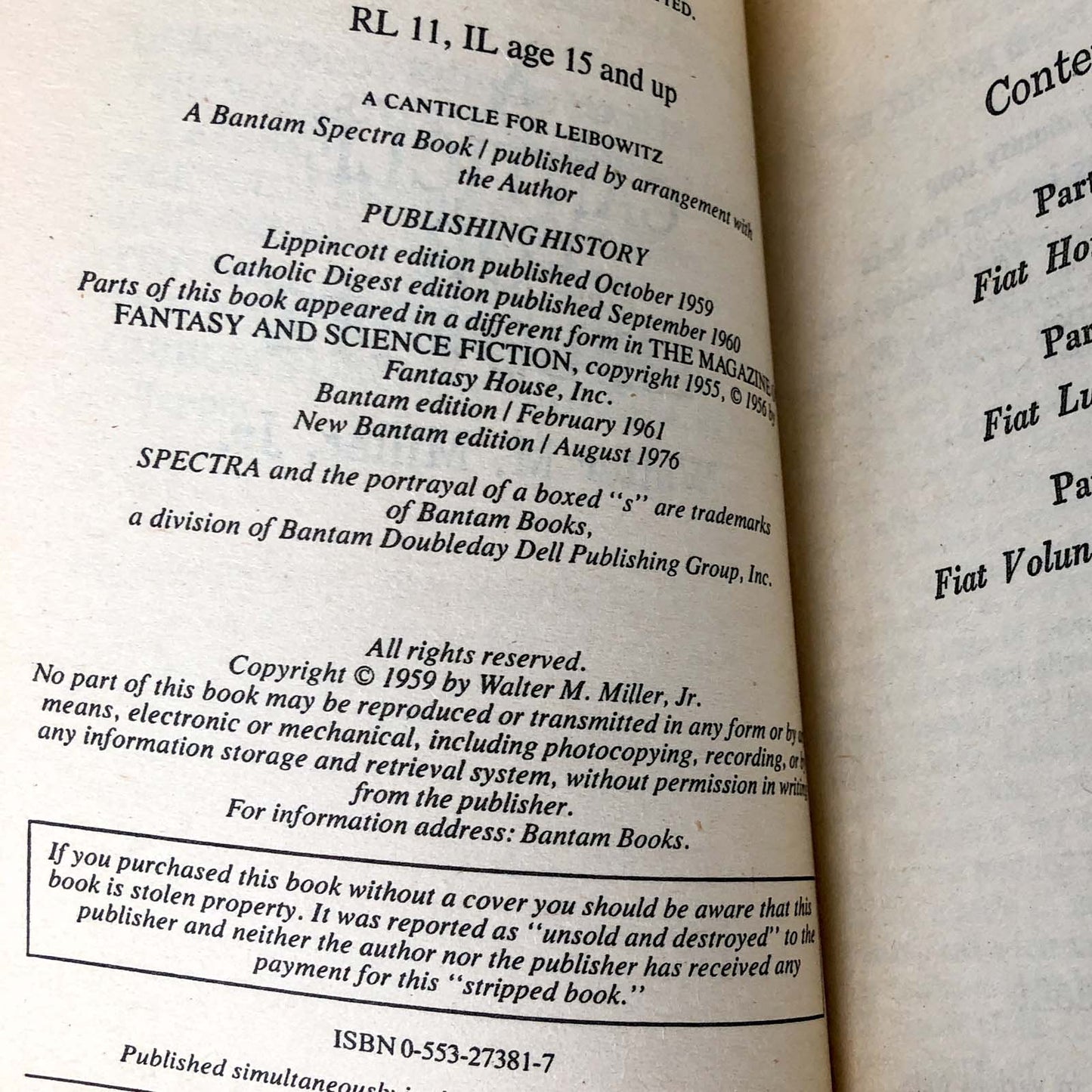 A Canticle for Leibowitz by Walter M. Miller Jr. [1988 PAPERBACK]