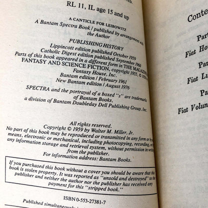 A Canticle for Leibowitz by Walter M. Miller Jr. [1988 PAPERBACK]