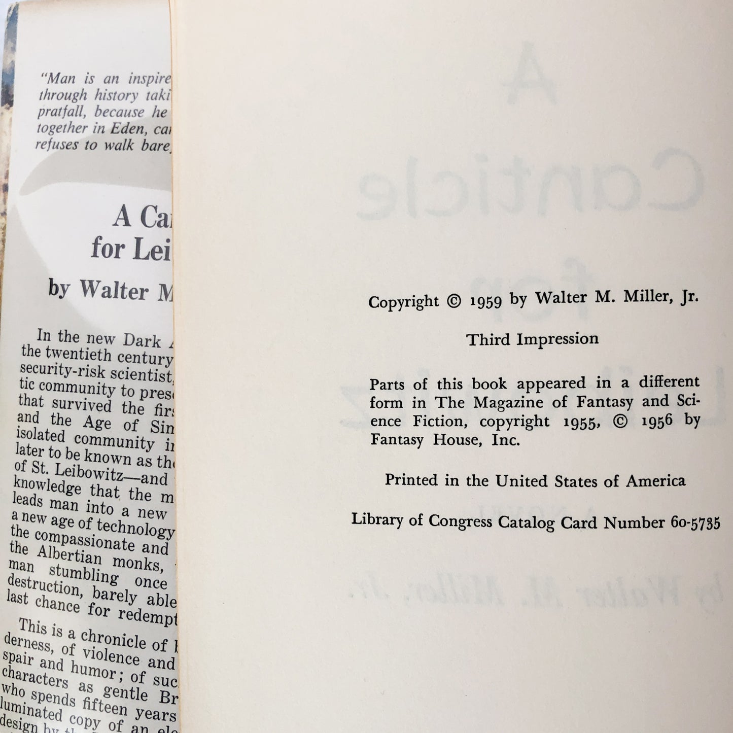 A Canticle for Leibowitz by Walter M. Miller Jr. [FIRST EDITION / THIRD IMPRESSION] 1960