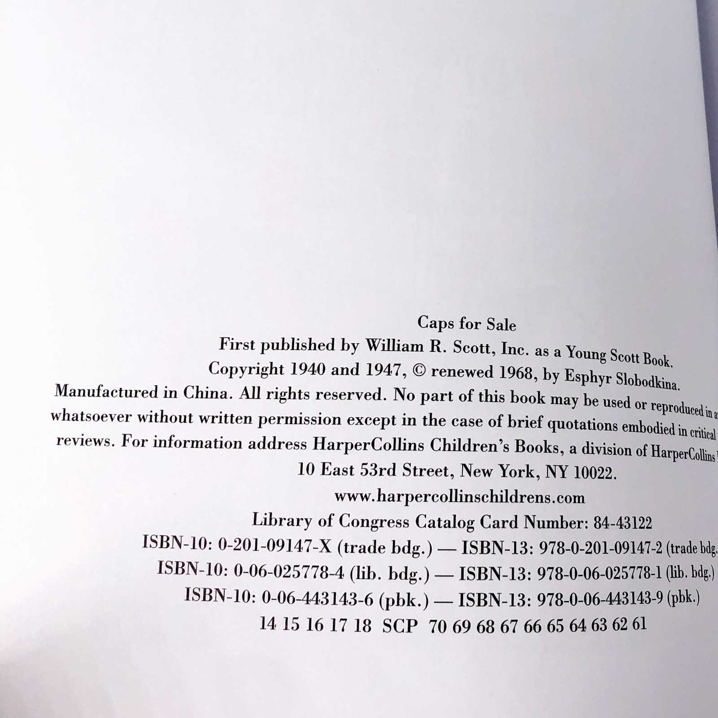 Caps for Sale by Esphyr Slobodkina [XL TRADE PAPERBACK] 1996 • HarperCollins