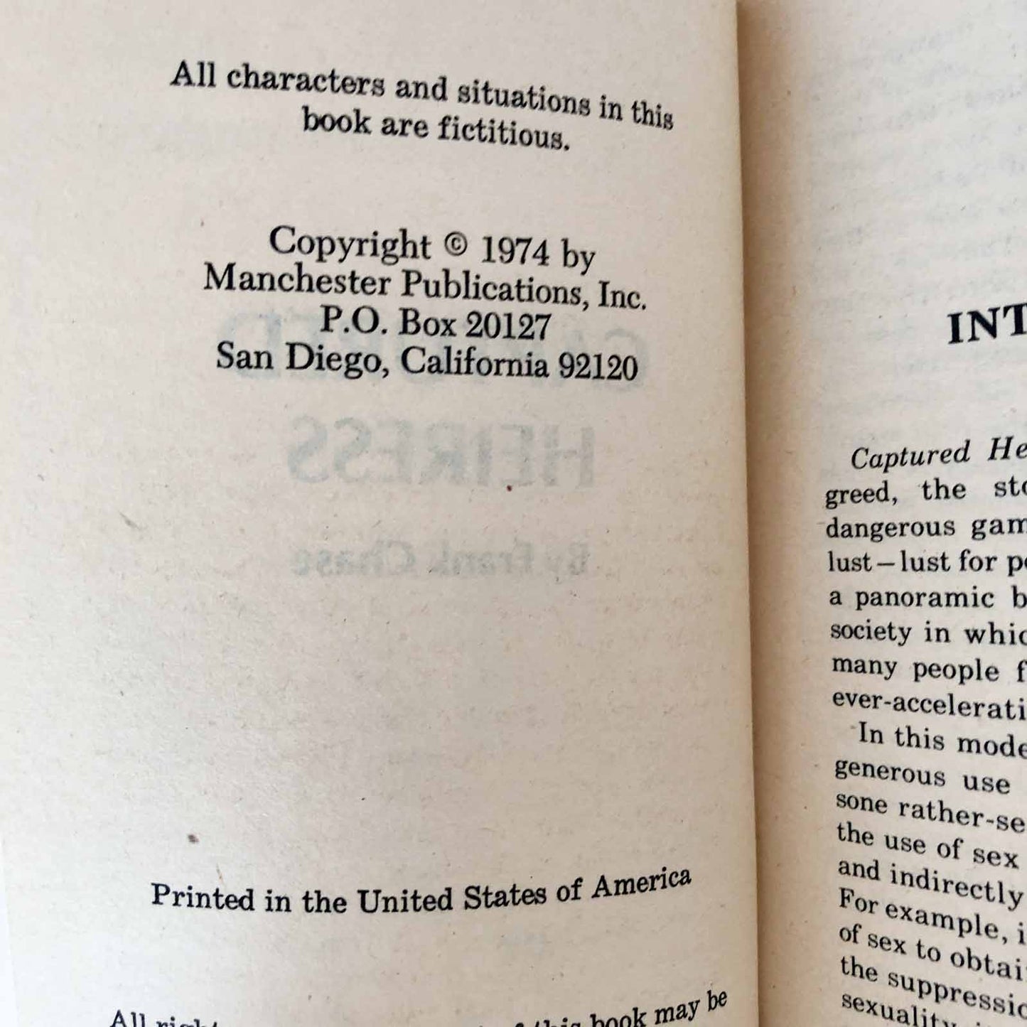 Captured Heiress by Frank Chase [1974 SLEAZE PAPERBACK]