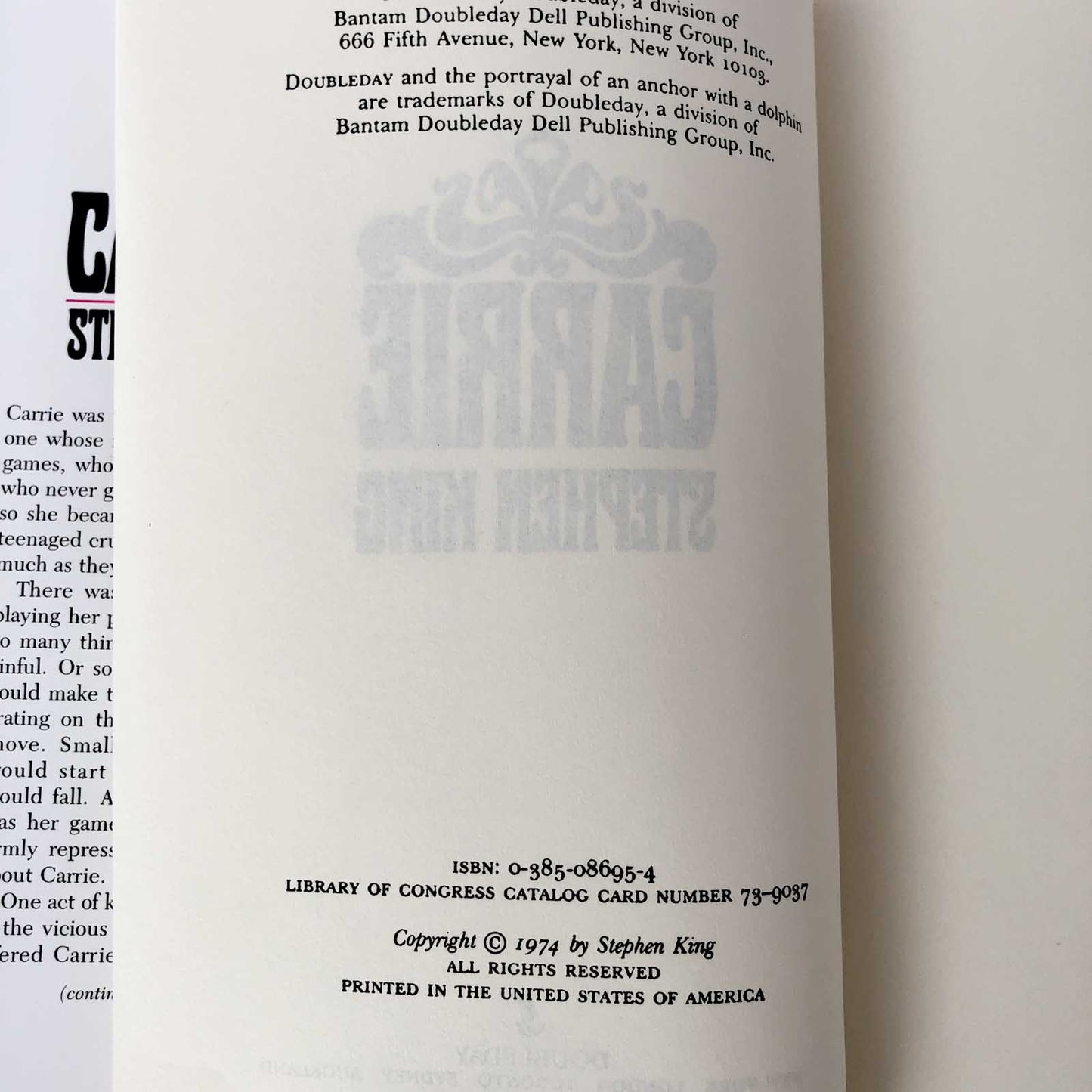 Carrie by Stephen King [FIRST BOOK CLUB EDITION] 1974 / MINT!