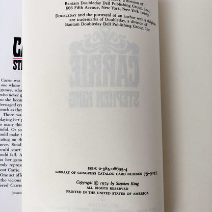 Carrie by Stephen King [FIRST BOOK CLUB EDITION] 1974 / MINT!