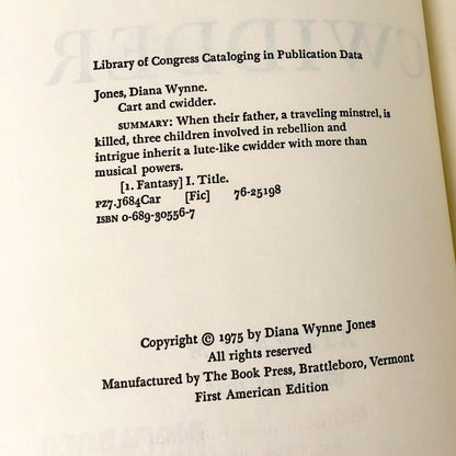 Cart and Cwidder by Diana Wynne Jones [U.S. FIRST EDITION • FIRST PRINTING] 1977