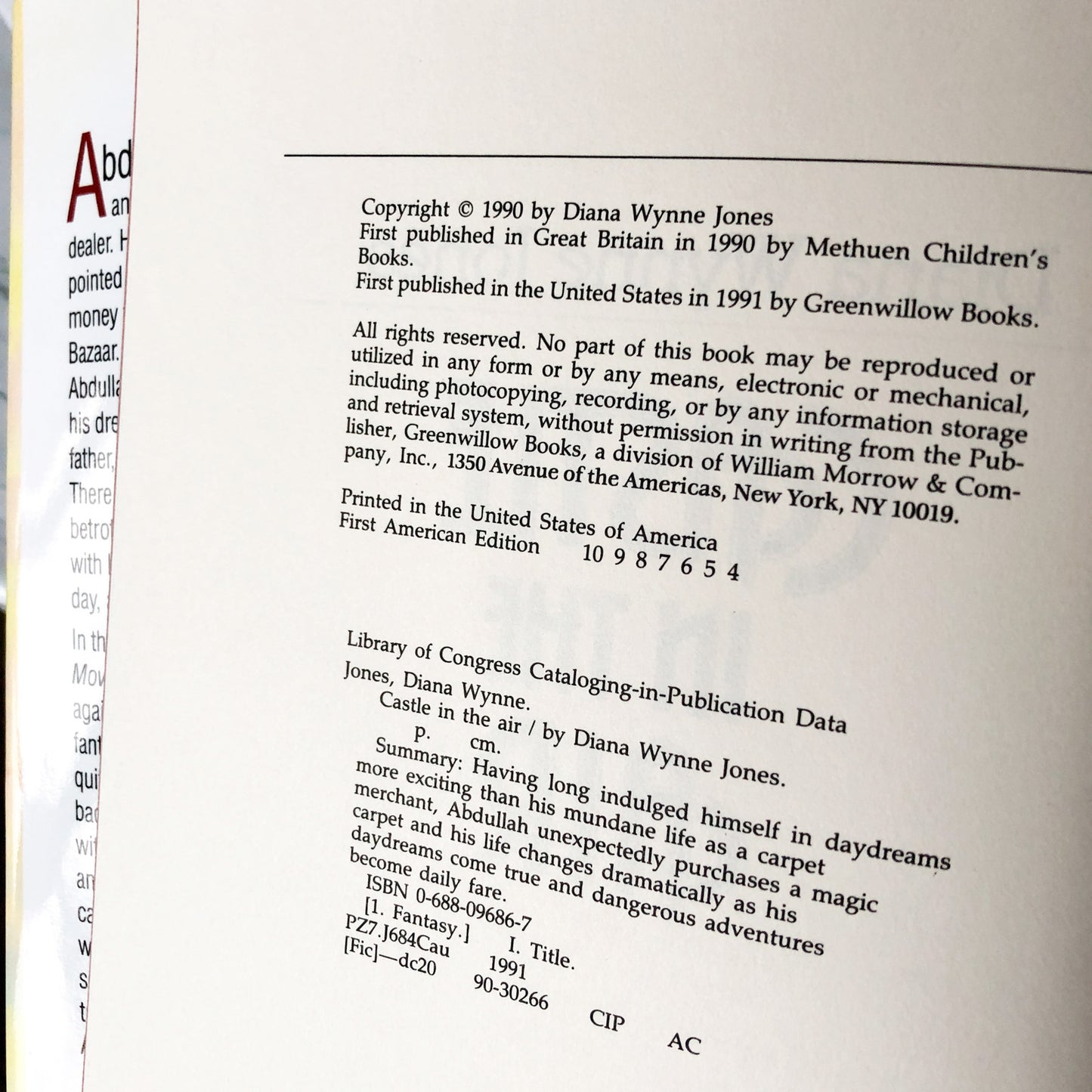 Castle in the Air by Diana Wynne Jones [FIRST EDITION / 4th PRINTING] Howl's Moving Castle #2