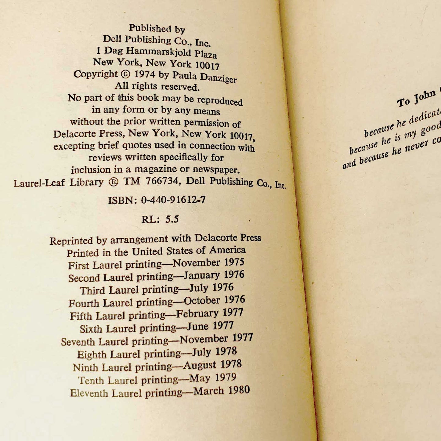 The Cat Ate My Gymsuit by Paula Danziger [1980 DELL PAPERBACK]