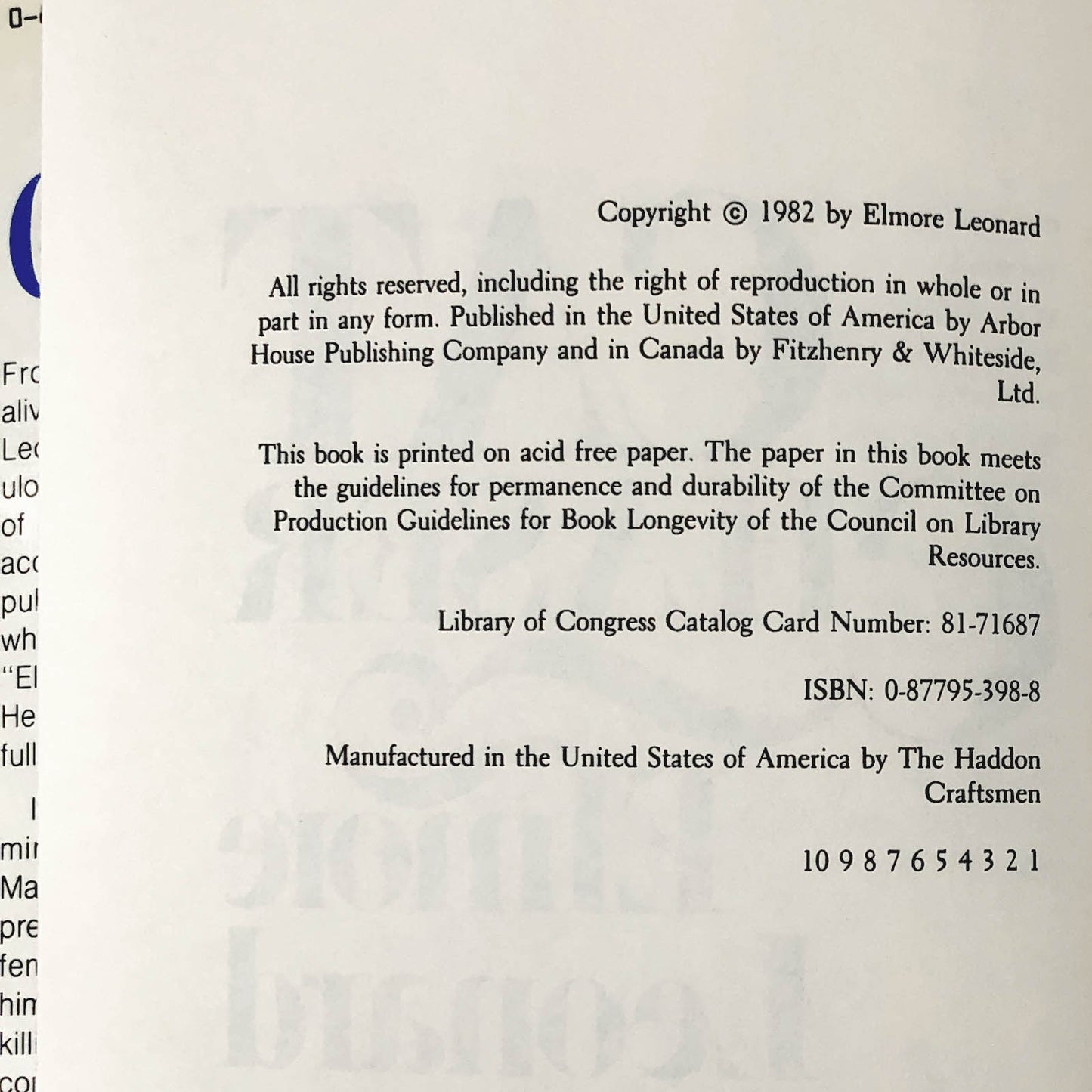 Cat Chaser by Elmore Leonard [FIRST EDITION / FIRST PRINTING] 1982