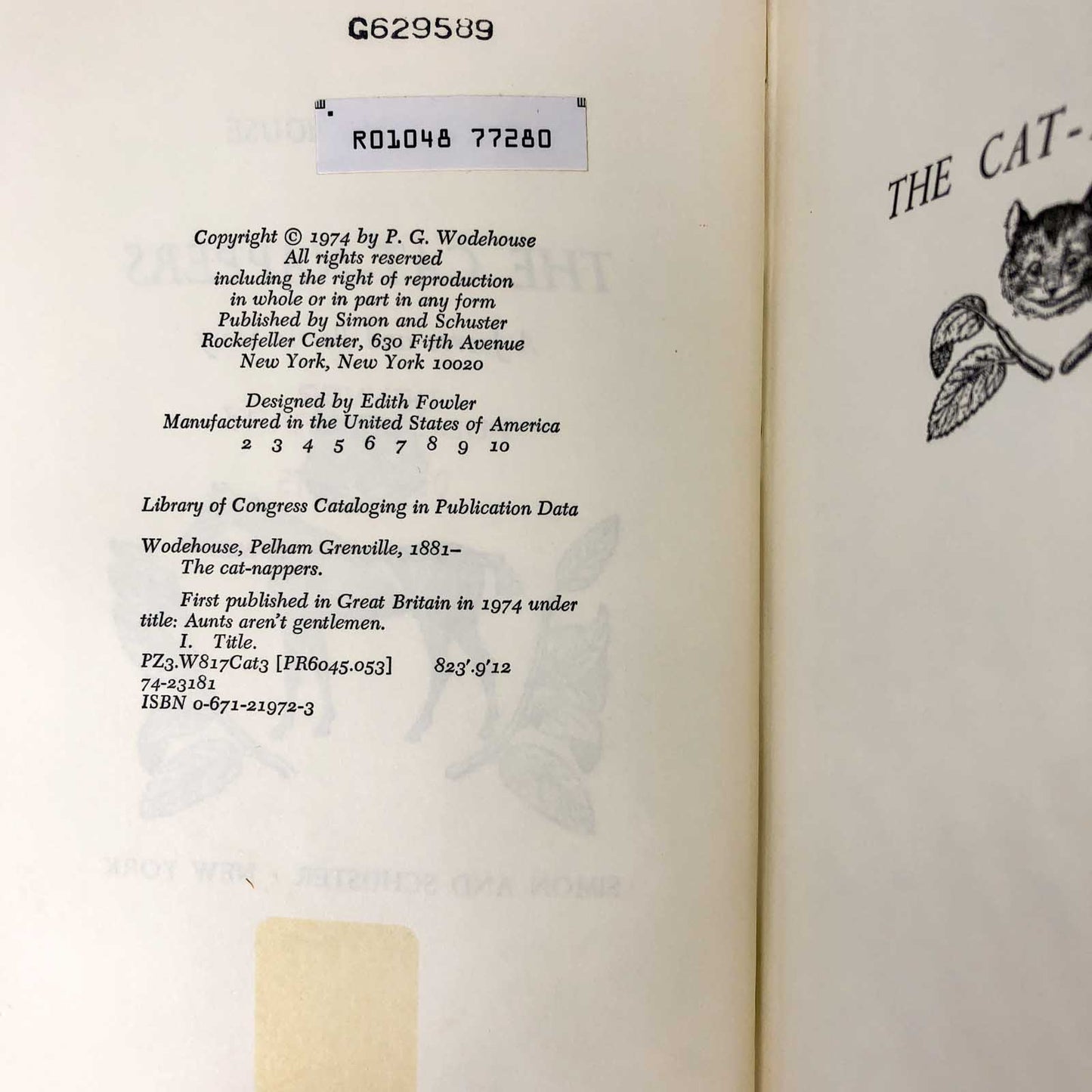 The Cat-Nappers "aka" Aunts Aren't Gentlemen by P.G. Wodehouse [FIRST EDITION] 1974