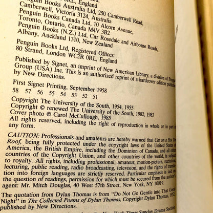 Cat on a Hot Tin Roof by Tennessee Williams [1985 PAPERBACK]