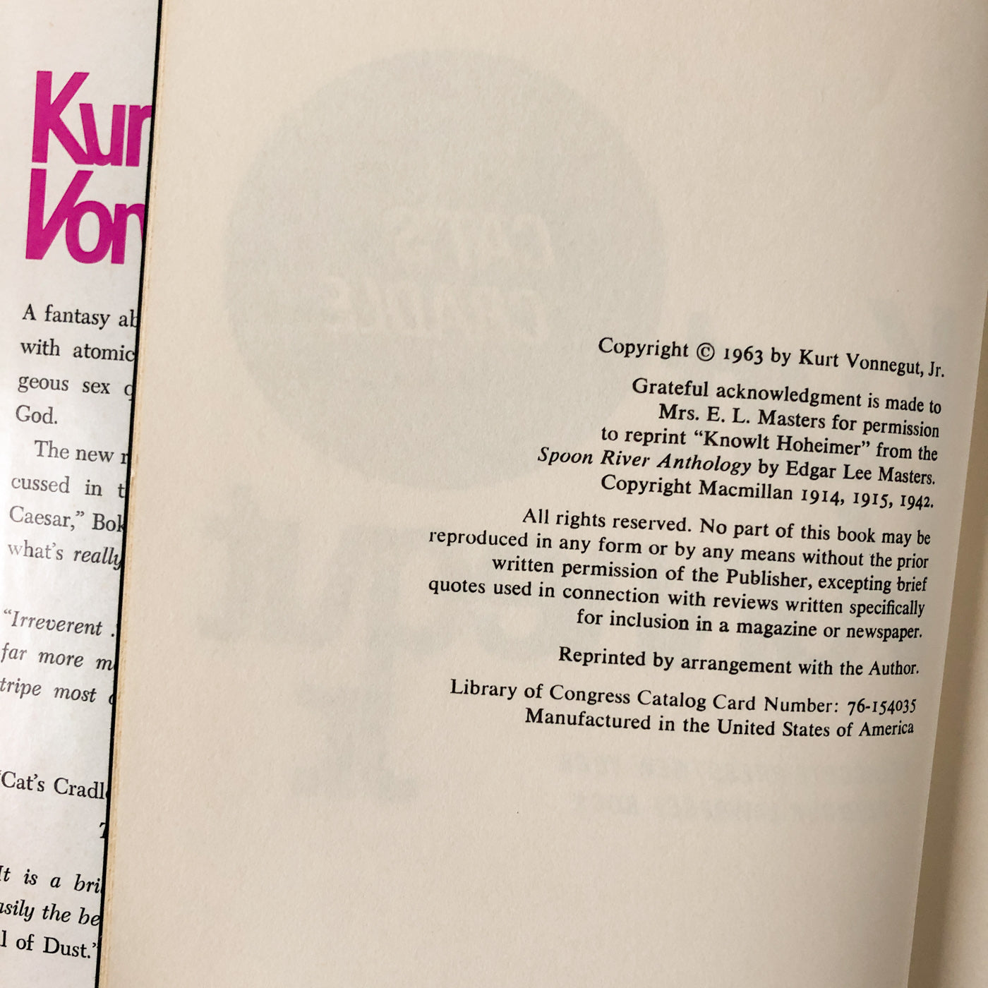 Cat's Cradle by Kurt Vonnegut [DELACORTE BOOK CLUB EDITION / 1976]