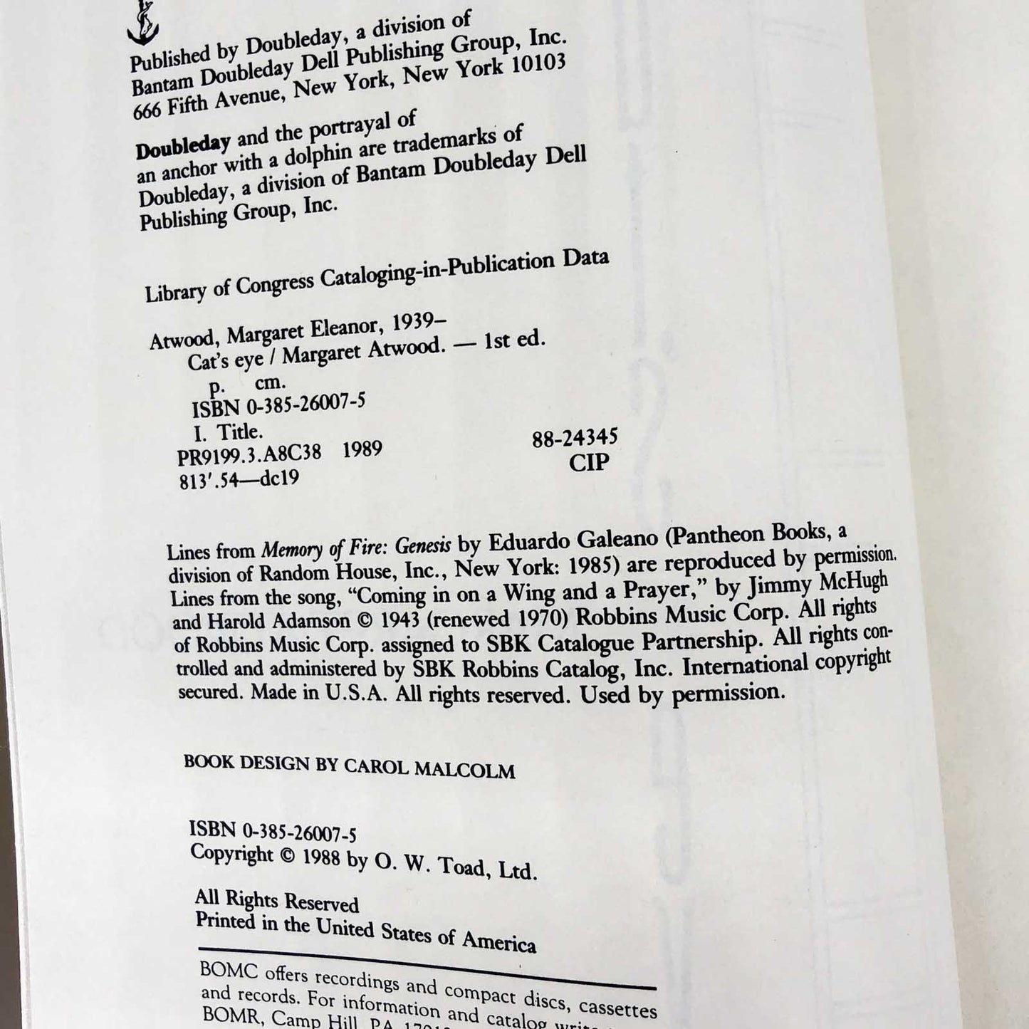 Cat's Eye by Margaret Atwood [1989 HARDCOVER]