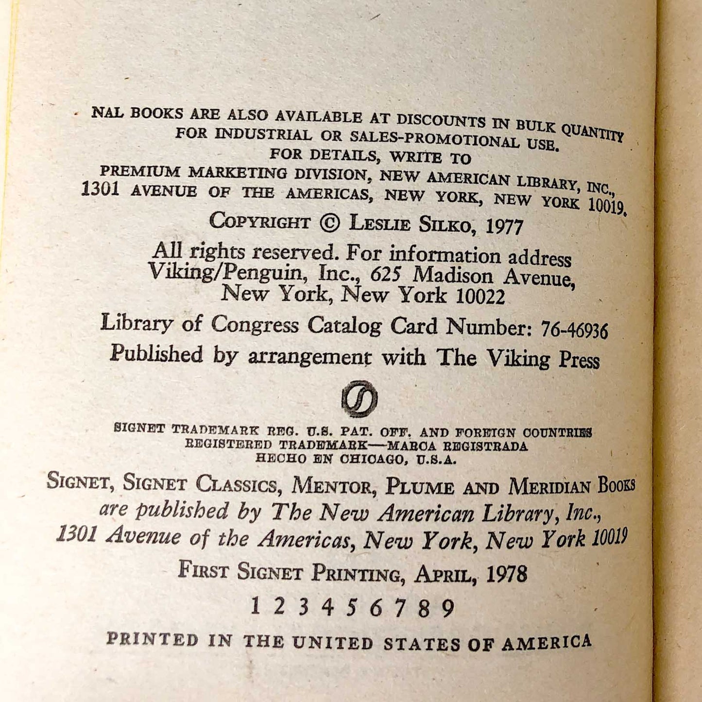 Ceremony by Leslie Marmon Silko [FIRST PAPERBACK PRINTING] 1978