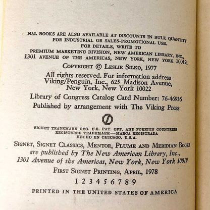 Ceremony by Leslie Marmon Silko [FIRST PAPERBACK PRINTING] 1978