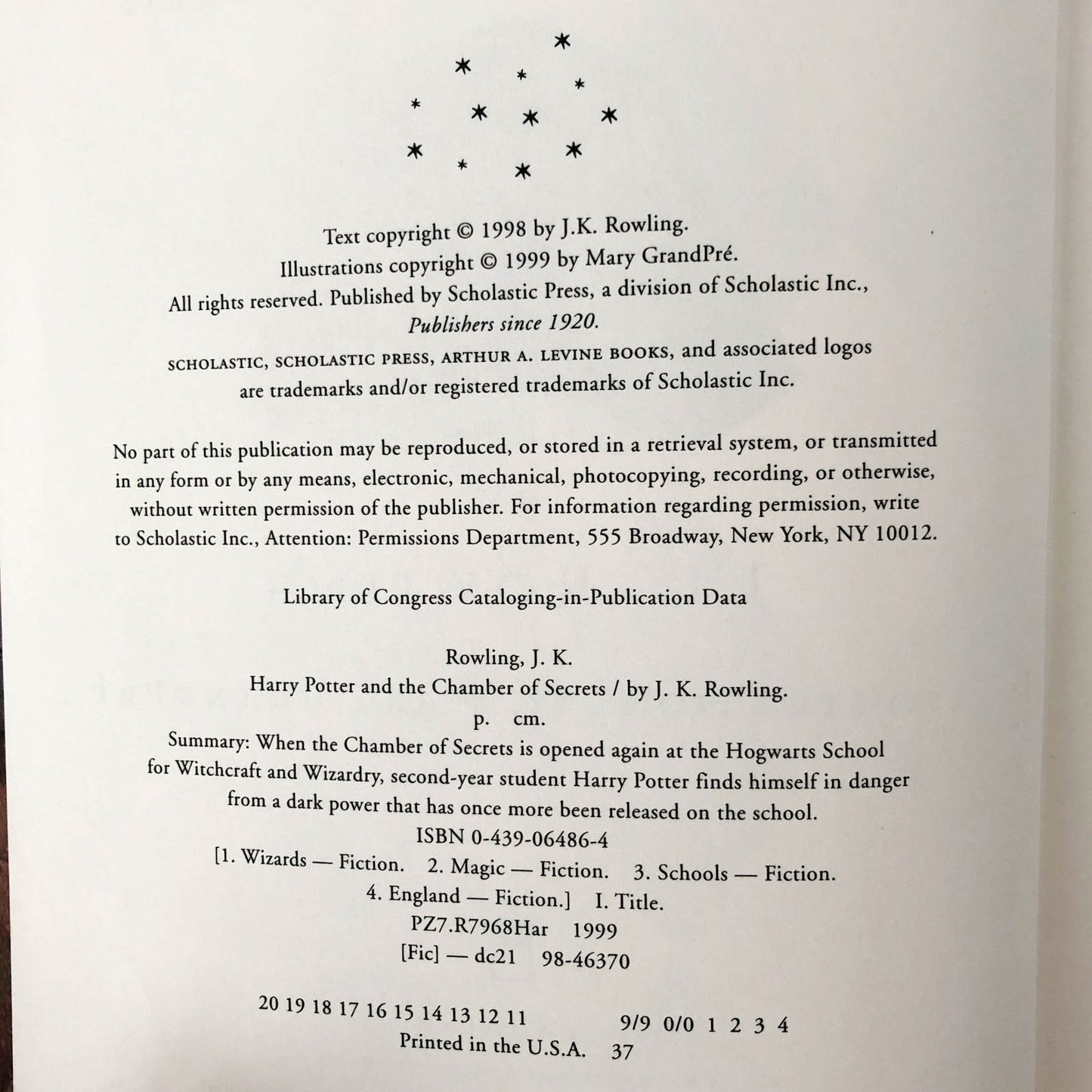 Harry Potter and the Chamber of Secrets by J.K. Rowling [U.S. FIRST EDITION]