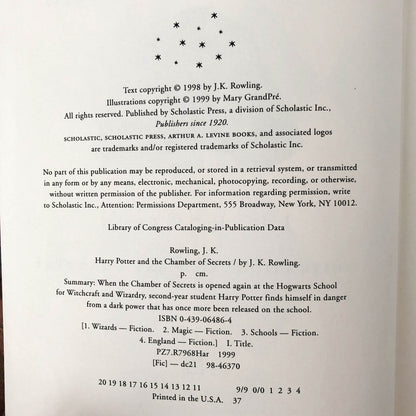 Harry Potter and the Chamber of Secrets by J.K. Rowling [U.S. FIRST EDITION]