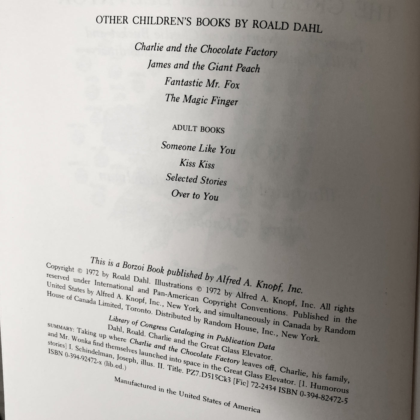 Charlie and the Great Glass Elevator by Roald Dahl [FIRST EDITION / ALTERNATE COVER]