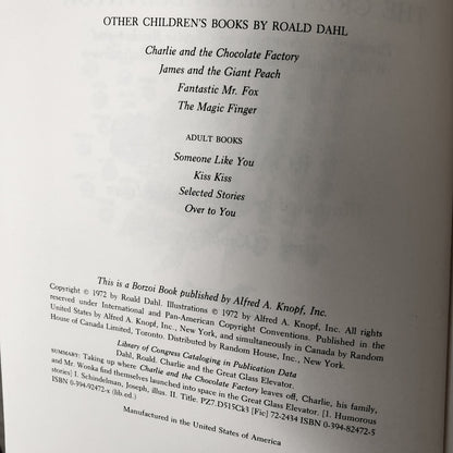 Charlie and the Great Glass Elevator by Roald Dahl [FIRST EDITION / ALTERNATE COVER]