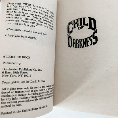 Child of Darkness by David B. Silva [FIRST EDITION PAPERBACK] 1986 • Leisure Horror