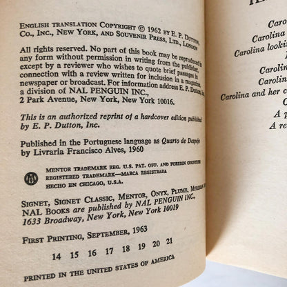 Child of the Dark: The Diary of Carolina Maria de Jesus [1963 PAPERBACK]