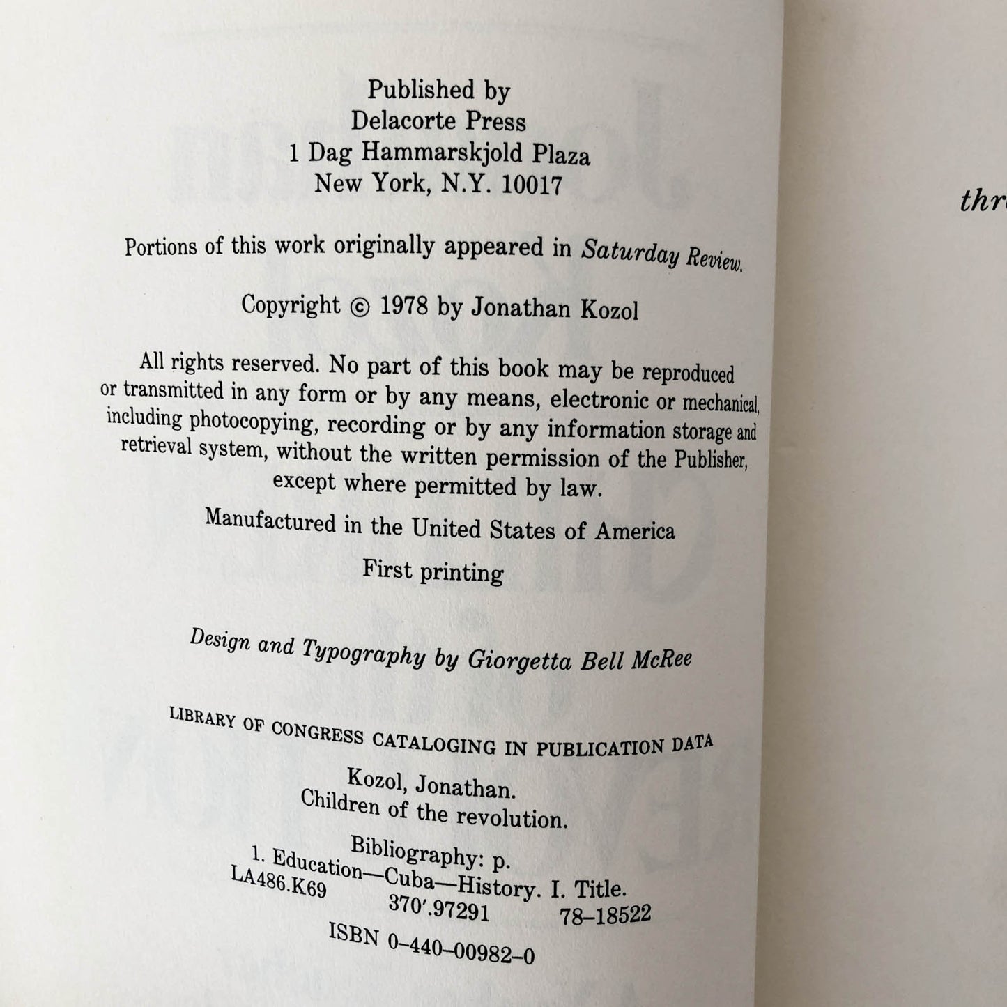 Children Of The Revolution by Jonathan Kozol [FIRST EDITION / FIRST PRINTING] 1978