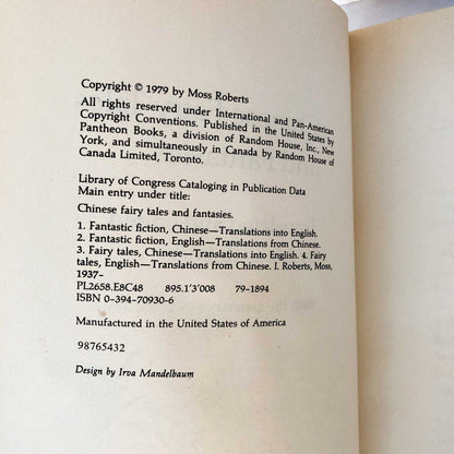 Chinese Fairy Tales & Fantasies collected by Moss Roberts [FIRST EDITION PAPERBACK] 1979 Pantheon Folklore