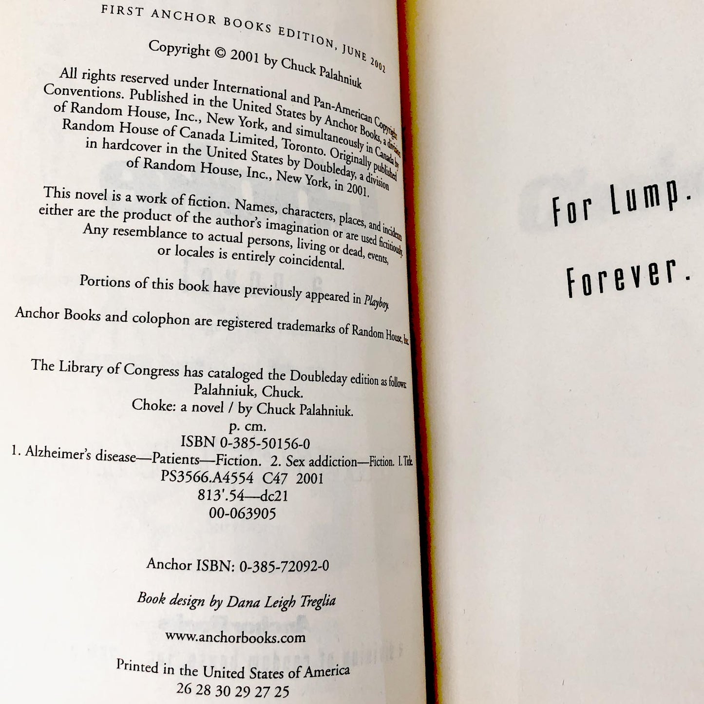 Choke by Chuck Palahniuk [2002 TRADE PAPERBACK]