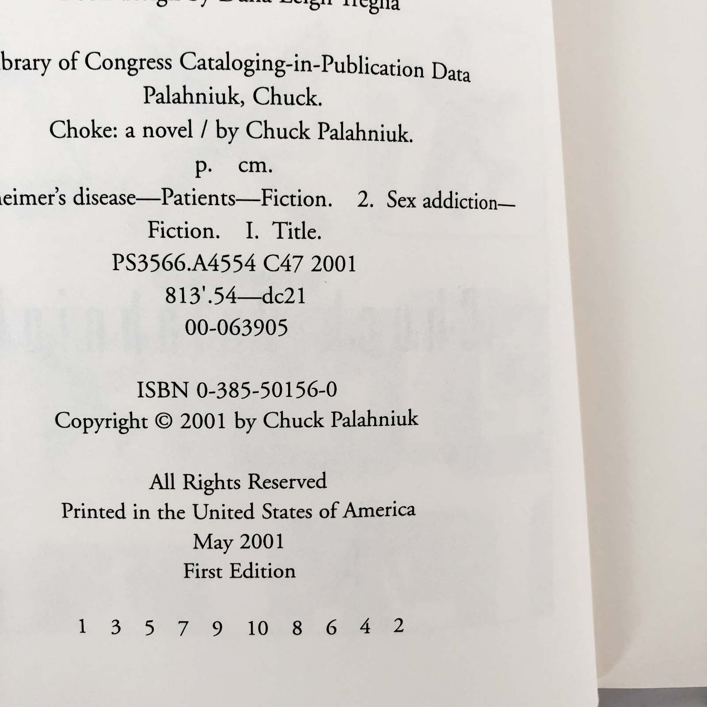 Choke by Chuck Palahniuk SIGNED! [FIRST EDITION / FIRST PRINTING] 2001