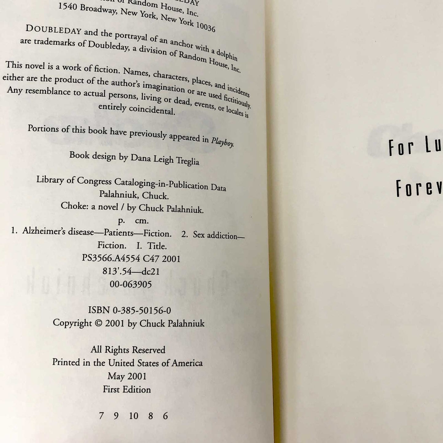 Choke by Chuck Palahniuk SIGNED! [FIRST EDITION] 2001 • Doubleday