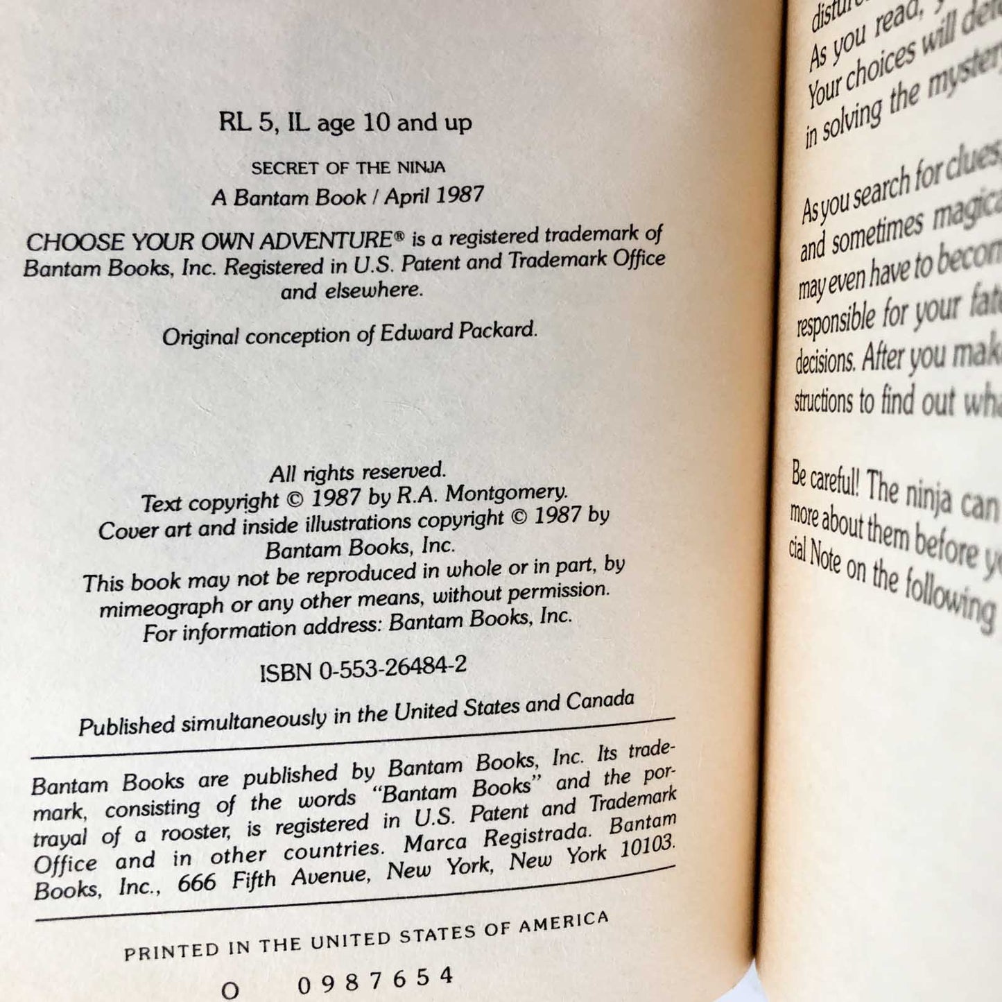 Secret of the Ninja by Jay Leibold [1987 PAPERBACK] Choose Your Own Adventure #66