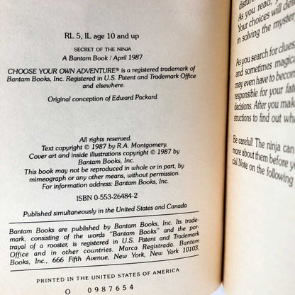 Secret of the Ninja by Jay Leibold [1987 PAPERBACK] Choose Your Own Adventure #66