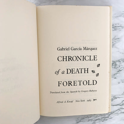 Chronicle of a Death Foretold by Gabriel García Márquez [U.S. FIRST EDITION • FIRST PRINTING] 1983
