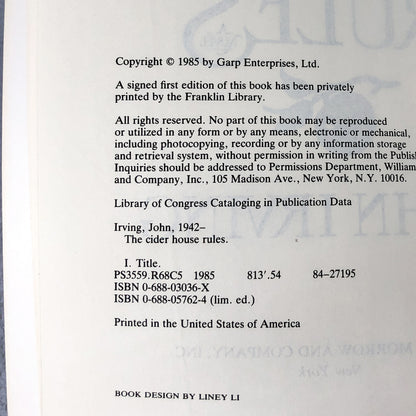 The Cider House Rules by John Irving [FIRST EDITION PAPERBACK] 1985