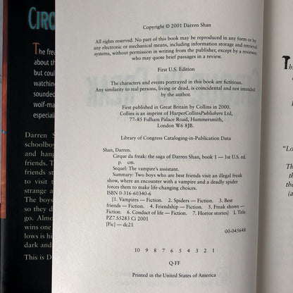 Cirque Du Freak: A Living Nightmare by Darren Shan [FIRST EDITION] - Bookshop Apocalypse
