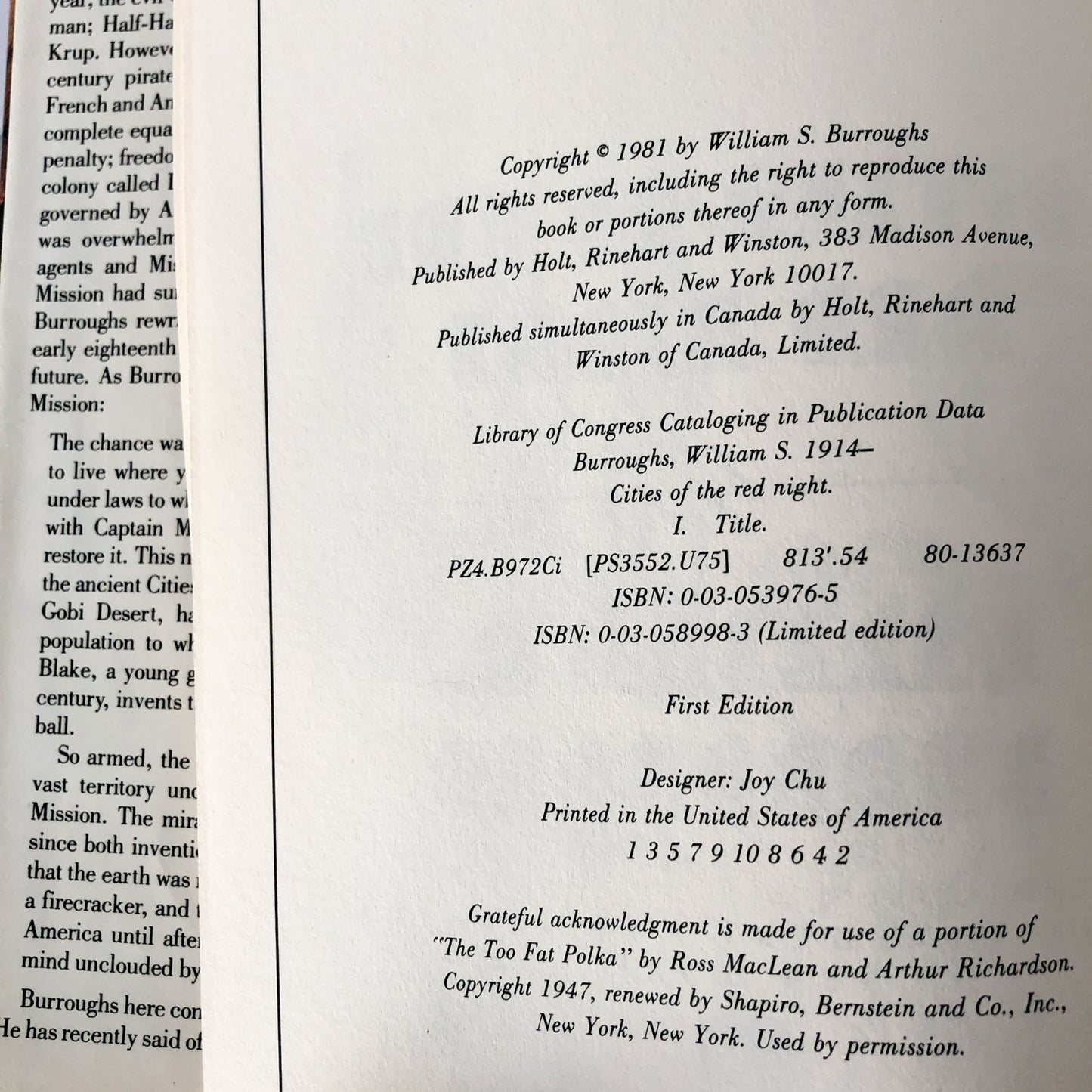 Cities of the Red Night by William S. Burroughs [FIRST EDITION]