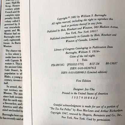 Cities of the Red Night by William S. Burroughs [FIRST EDITION]