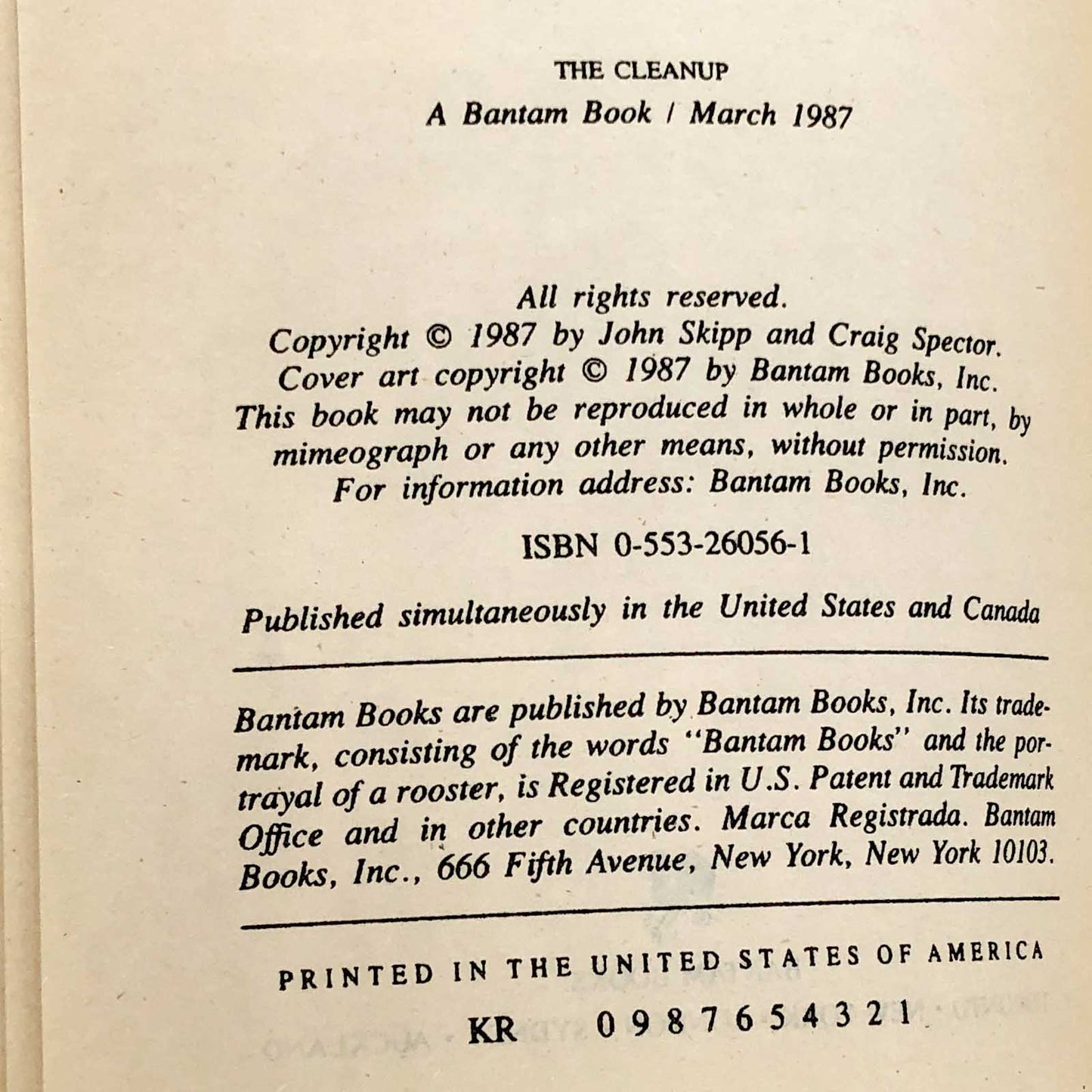 The Cleanup by John Skipp & Craig Spector [FIRST PRINTING] 1987