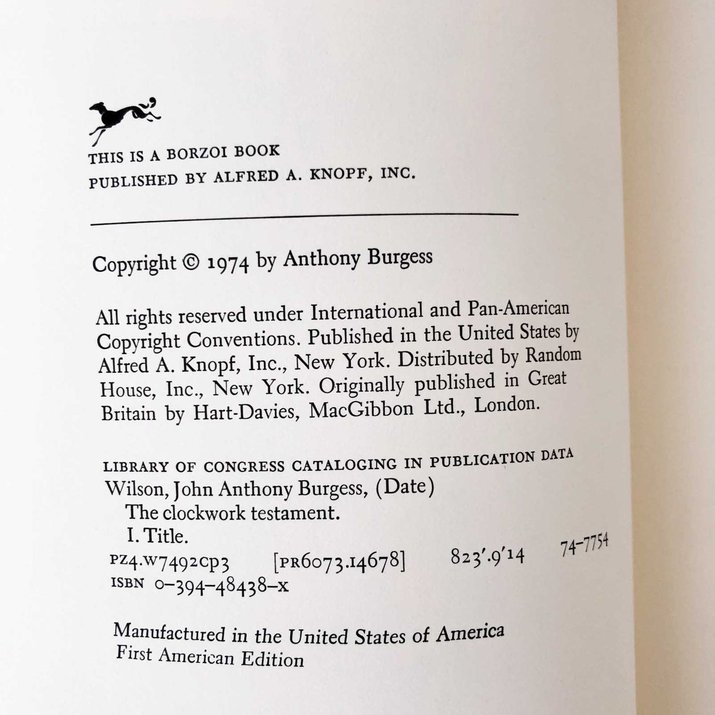 The Clockwork Testament or Enderby's End by Anthony Burgess [FIRST EDITION] 1974