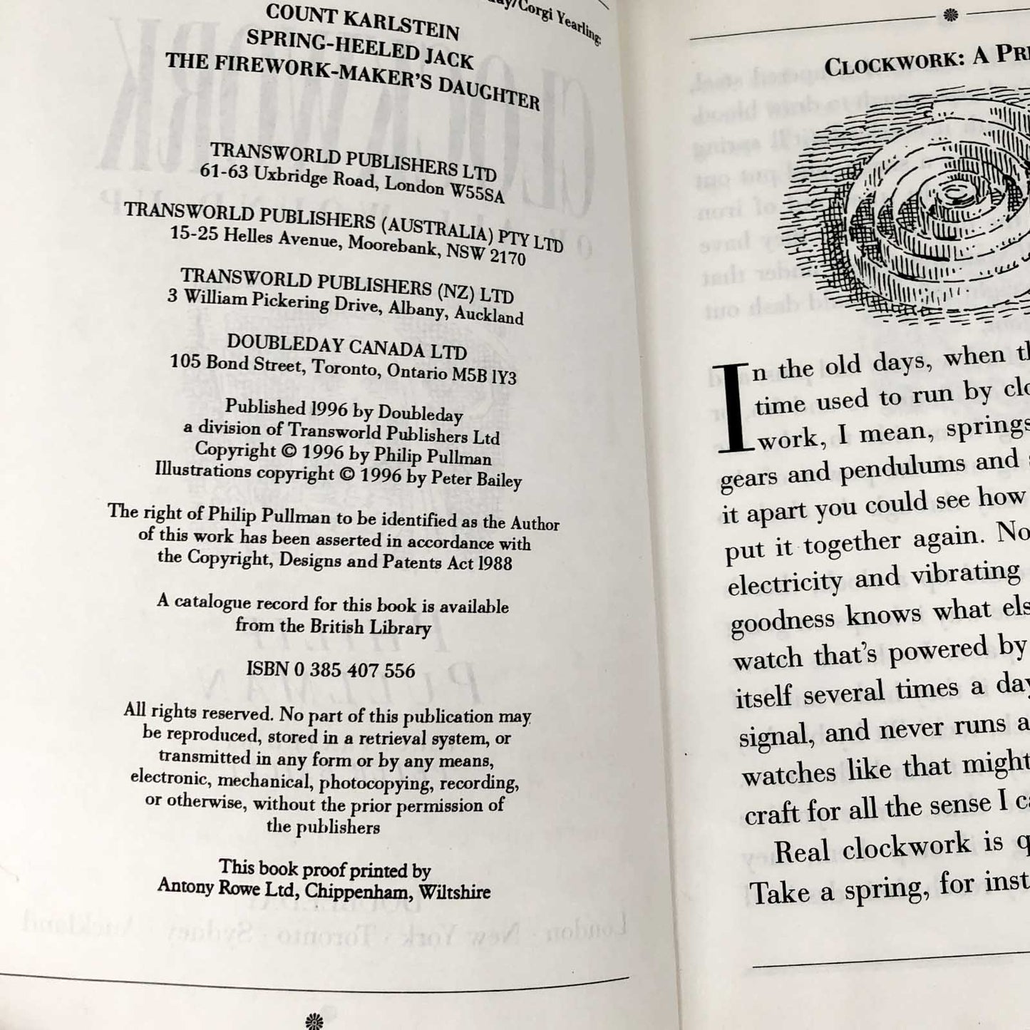 Clockwork by Philip Pullman [U.K. UNCORRECTED PROOF] 1996