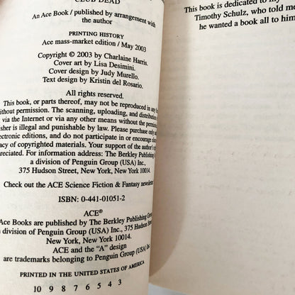 Club Dead by Charlaine Harris SIGNED! [FIRST EDITION PAPERBACK] 2003 • Sookie Stackhouse #3