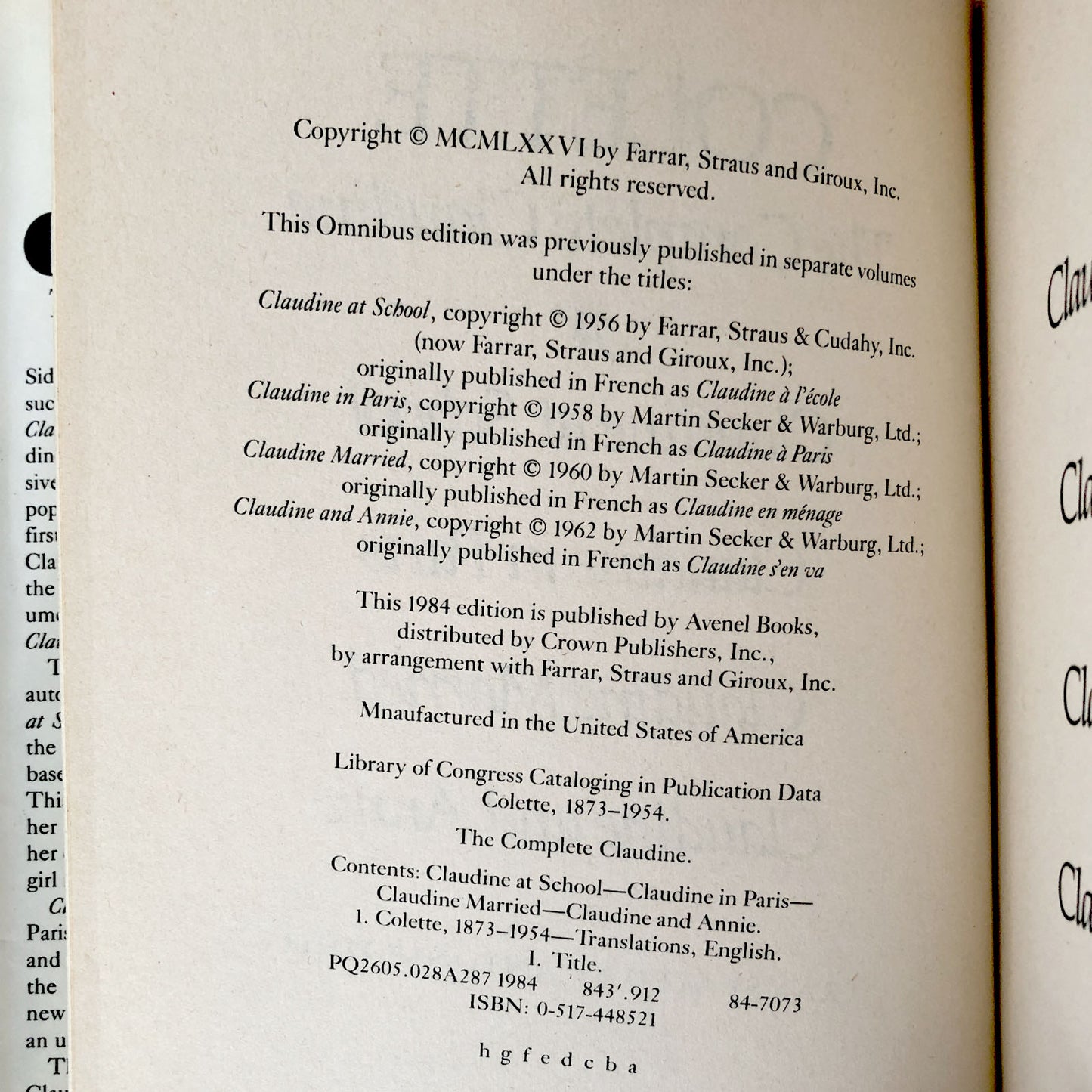 The Complete Claudine by Colette [FIRST EDITION OMNIBUS / 1984]