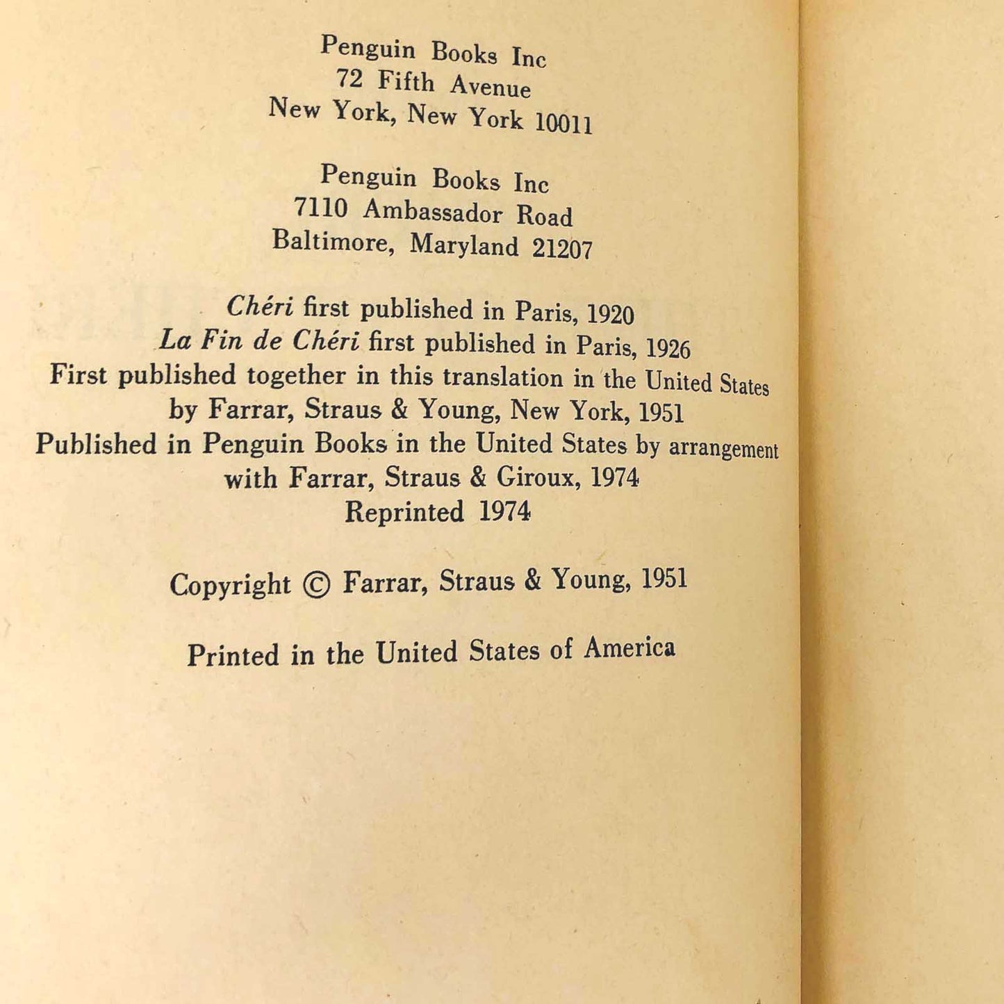 Chéri and the Last of Chéri by Colette [1974 U.K. PAPERBACK] Chéri #1-2