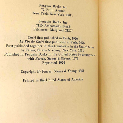 Chéri and the Last of Chéri by Colette [1974 U.K. PAPERBACK] Chéri #1-2