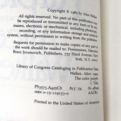 The Color Purple by Alice Walker [FIRST TRADE PAPERBACK PRINTING] 1982