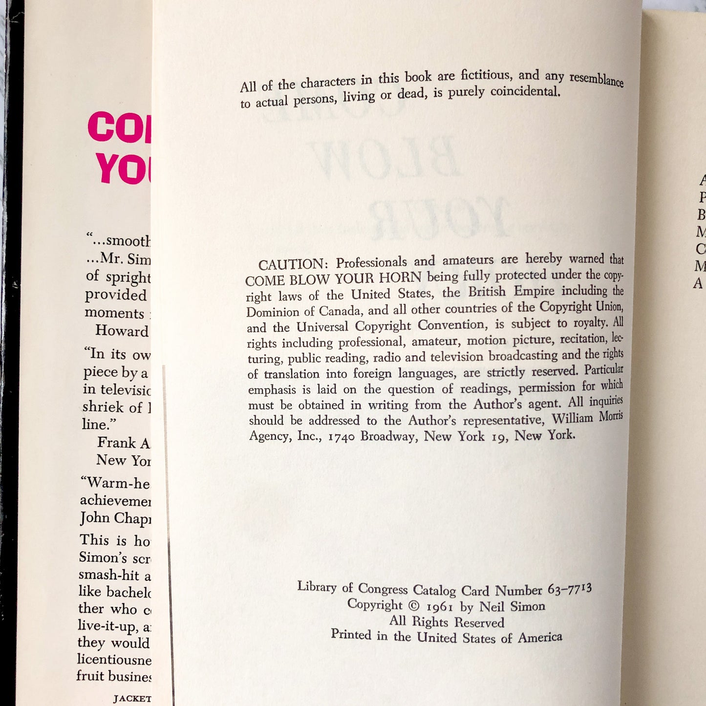 Come Blow Your Horn: A Play by Neil Simon [1961 HARDCOVER] BCE • Doubleday