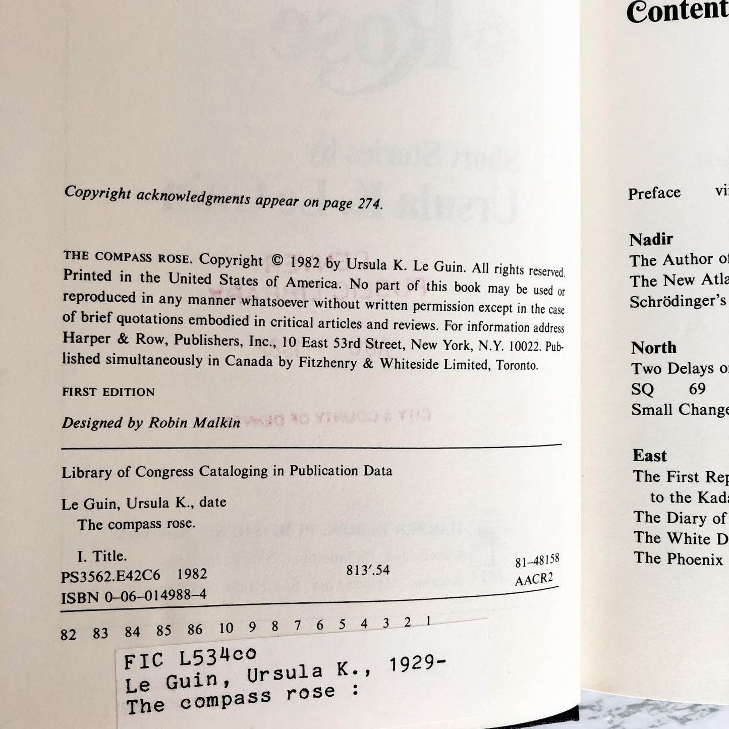 The Compass Rose: Short Stories by Ursula K. Le Guin [FIRST EDITION / FIRST PRINTING] 1982