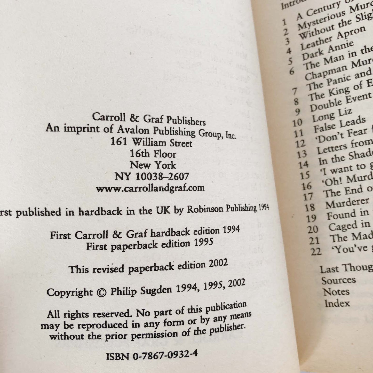 The Complete History of Jack the Ripper by Philip Sugden [TRADE PAPERBACK] 2002