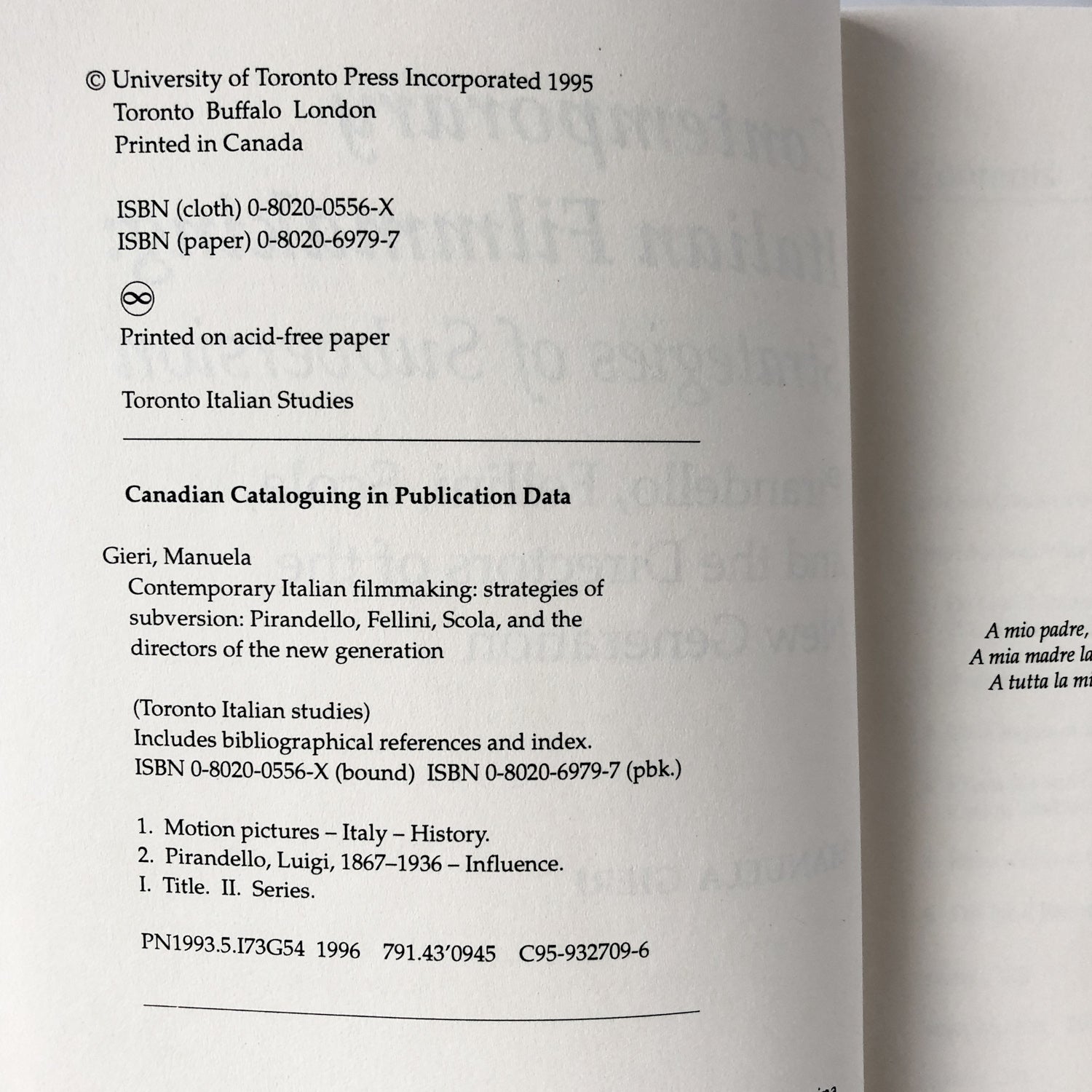 Contemporary Italian Filmmaking: Pirandello, Fellini, Scola & the Directors of the New Generation by Manuela Gieri [1995 PAPERBACK] - Bookshop Apocalypse