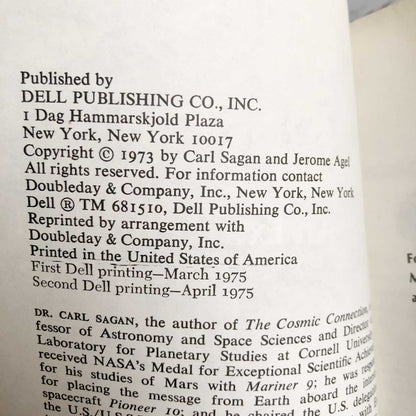 Cosmic Connection: An Extraterrestrial Perspective by Carl Sagan [1975 PAPERBACK]