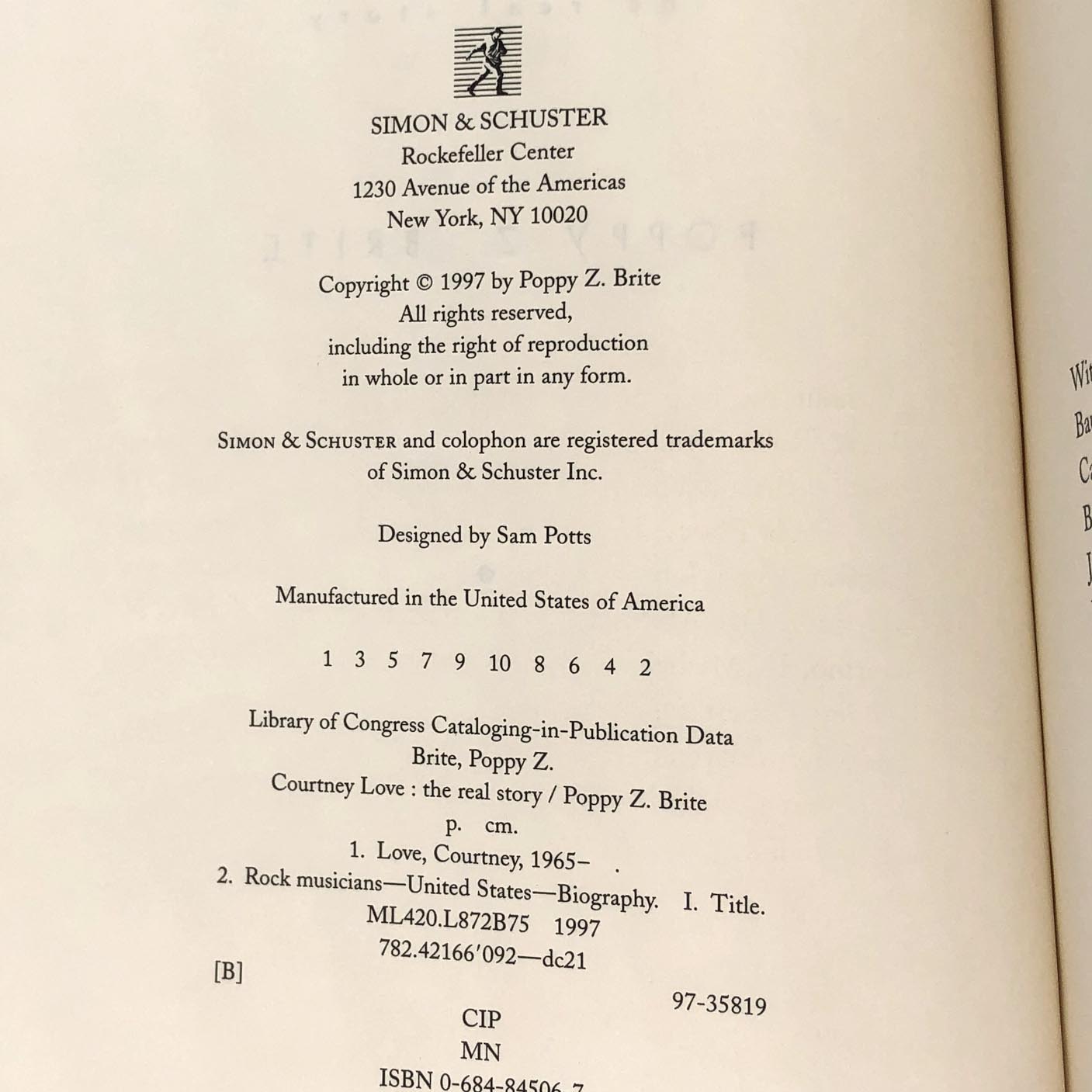 Courtney Love: The Real Story by Poppy Z. Brite [FIRST EDITION • FIRST PRINTING] 1997