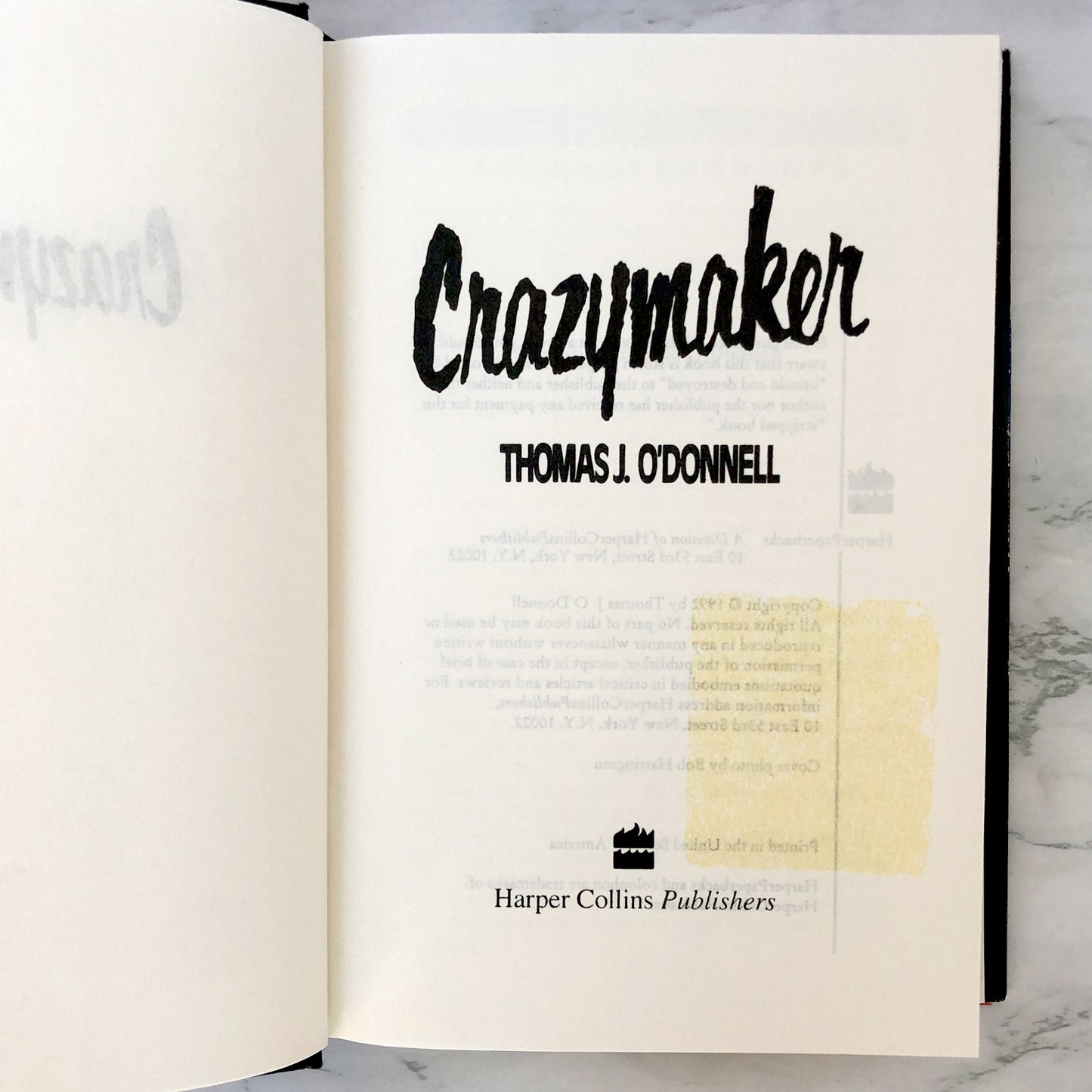 Crazymaker by Thomas Joseph O'Donnell [FIRST HARDCOVER EDITION] 1992